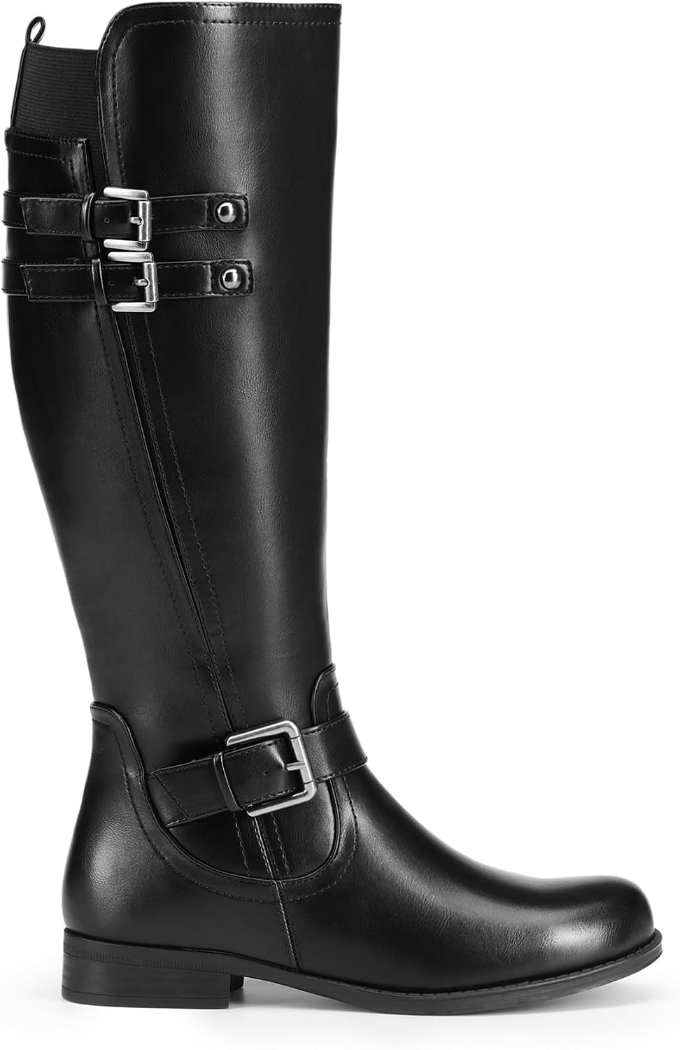 image:imageDREAM PAIRS Womens Knee High Riding Pirate Boots Comfortable Low Chunky Heel Flat Motorcycle Buckle Boots for WomenBlack