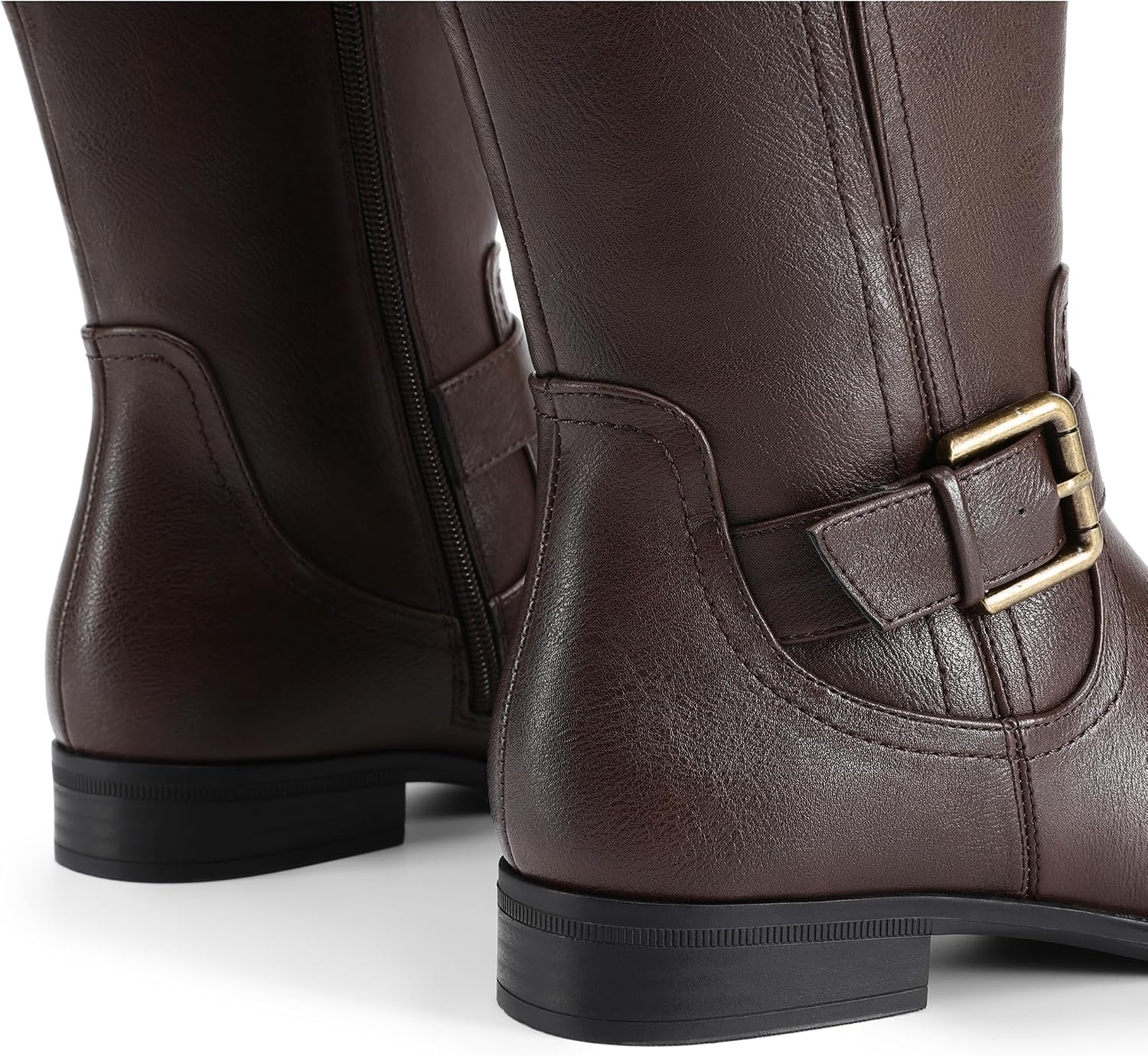 image:imageDREAM PAIRS Womens Knee High Riding Pirate Boots Comfortable Low Chunky Heel Flat Motorcycle Buckle Boots for WomenBrown