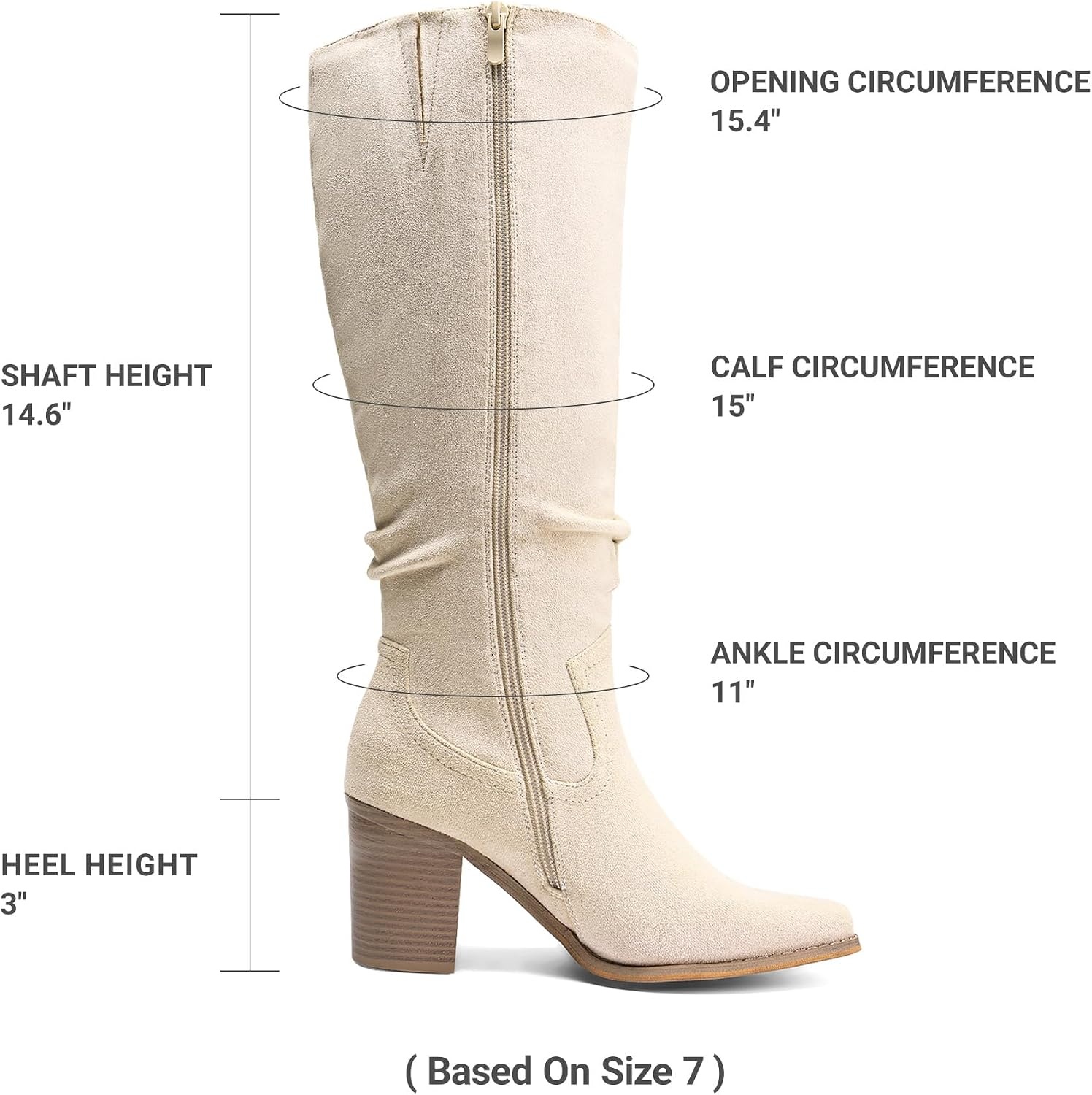 image:imageDREAM PAIRS Womens KneeHigh Boots Comfortable Chunky Block Heel Pointed Toe Pull On Side Zipper Suede Slouch Riding BootsBeige