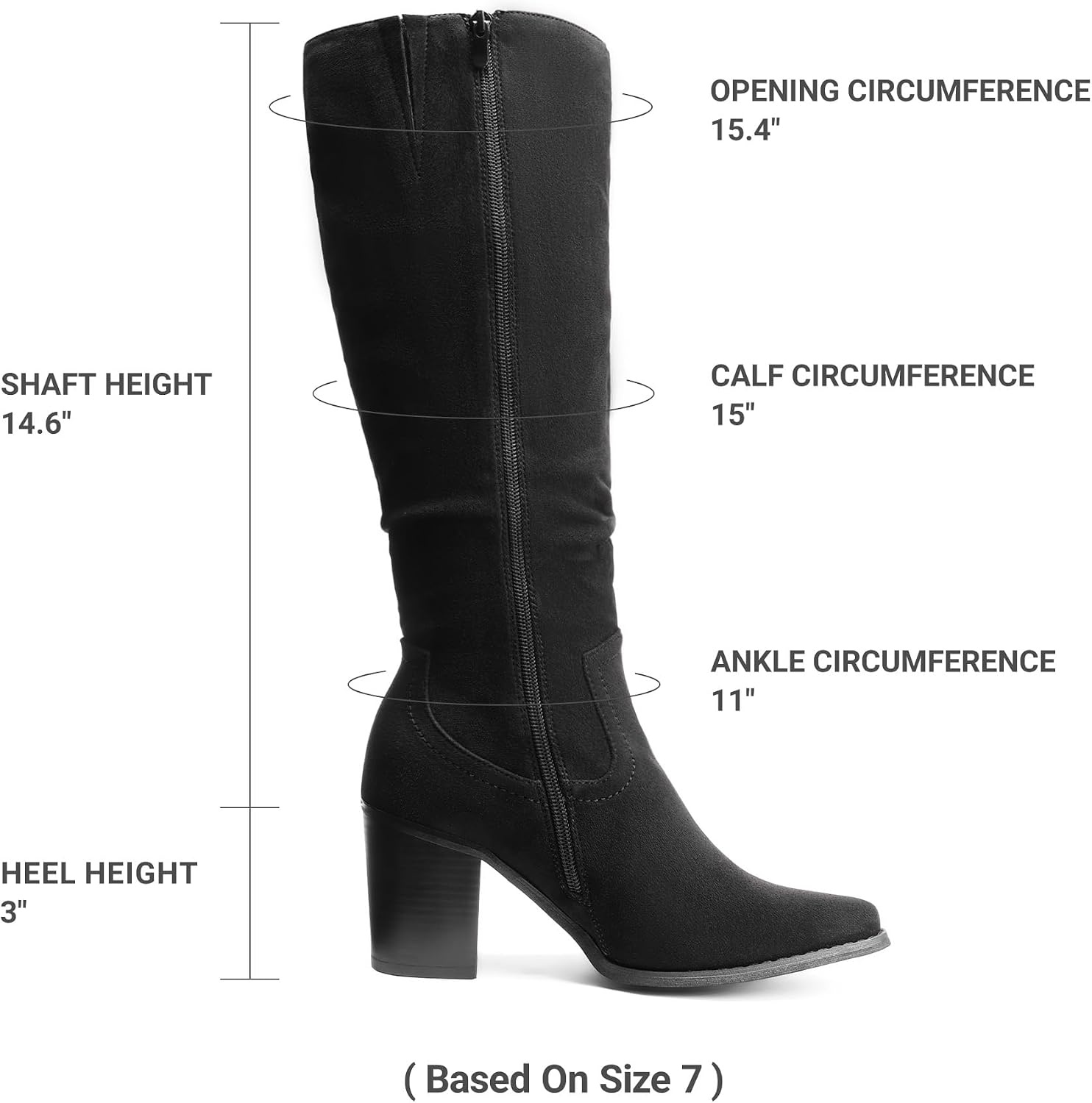 image:imageDREAM PAIRS Womens KneeHigh Boots Comfortable Chunky Block Heel Pointed Toe Pull On Side Zipper Suede Slouch Riding BootsBlack