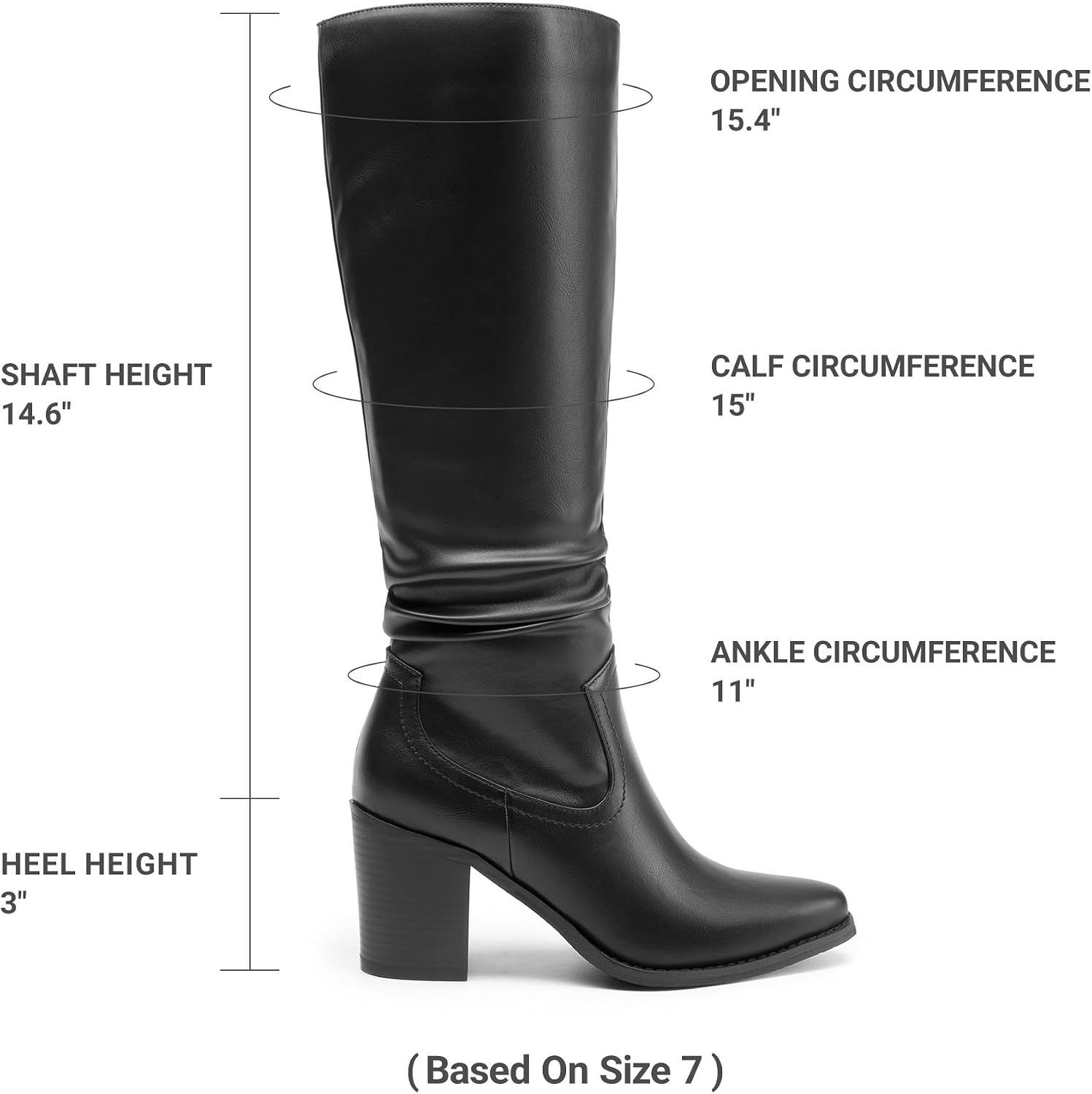 image:imageDREAM PAIRS Womens KneeHigh Boots Comfortable Chunky Block Heel Pointed Toe Pull On Side Zipper Suede Slouch Riding BootsBlackpu
