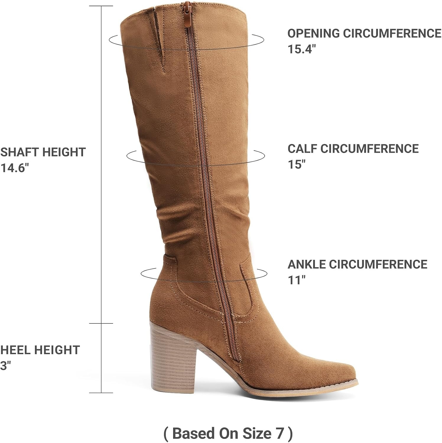 image:imageDREAM PAIRS Womens KneeHigh Boots Comfortable Chunky Block Heel Pointed Toe Pull On Side Zipper Suede Slouch Riding BootsCamel