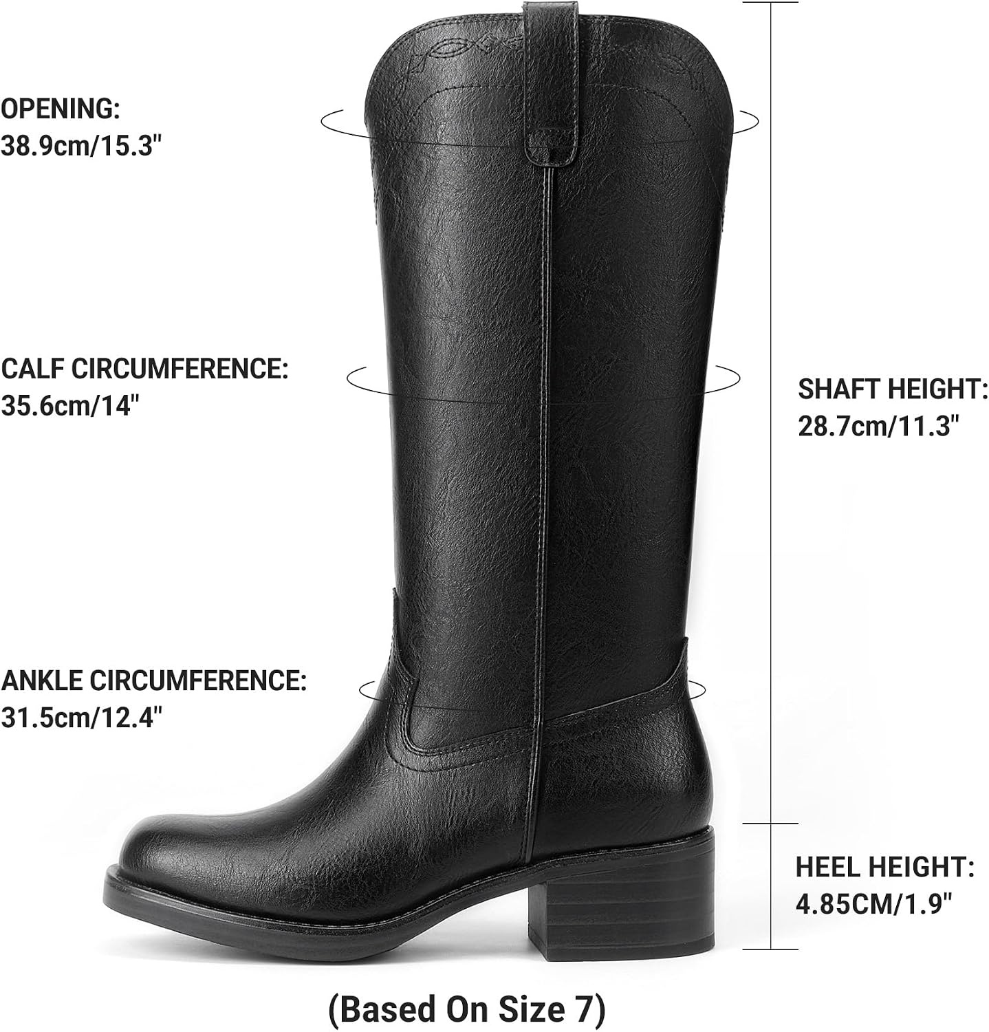 image:imageDREAM PAIRS Womens Modern Knee High Boots with Vintage Western Stitching Comfortable and Versatile Tall BootsBlack
