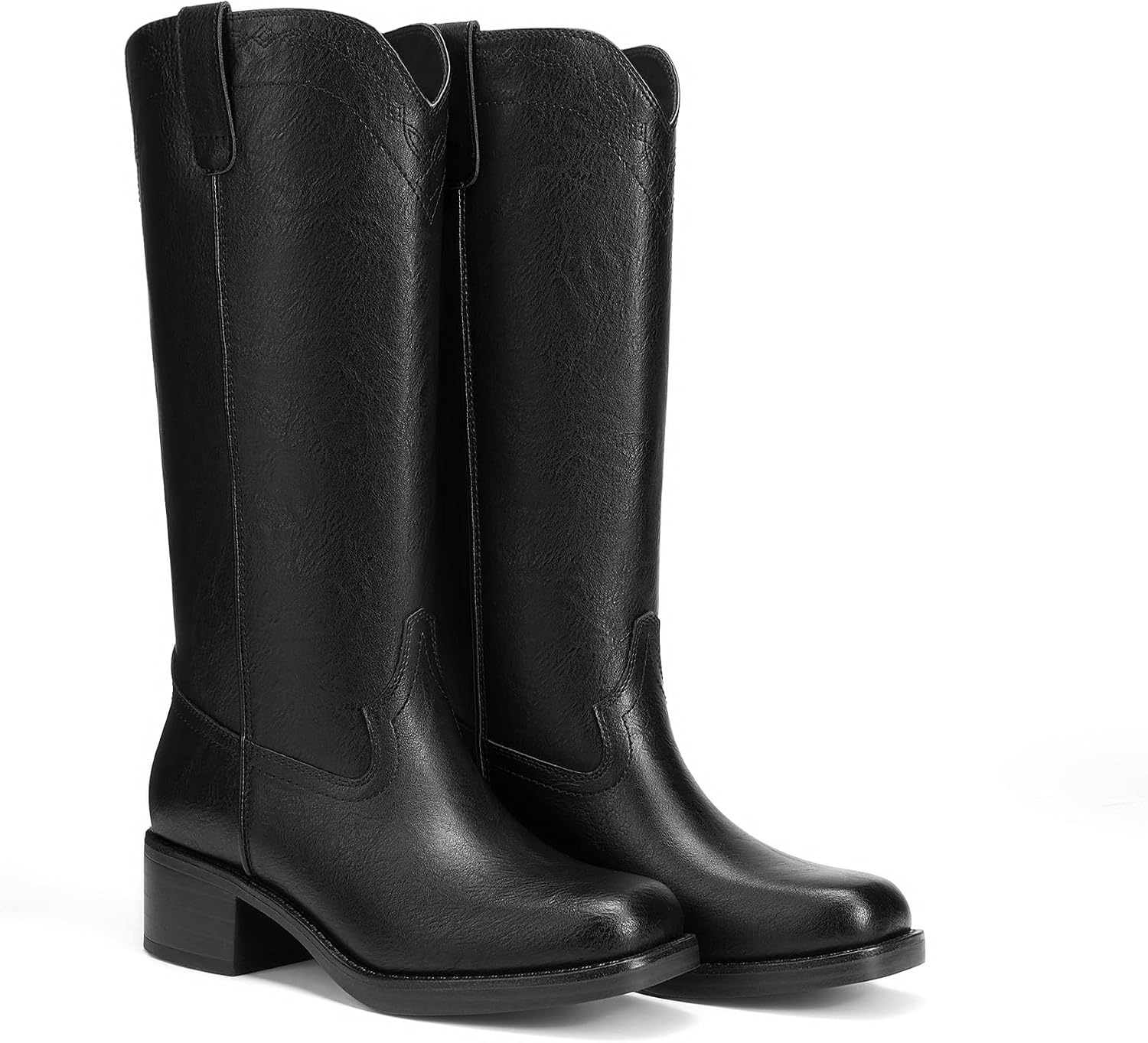 image:imageDREAM PAIRS Womens Modern Knee High Boots with Vintage Western Stitching Comfortable and Versatile Tall BootsBlack