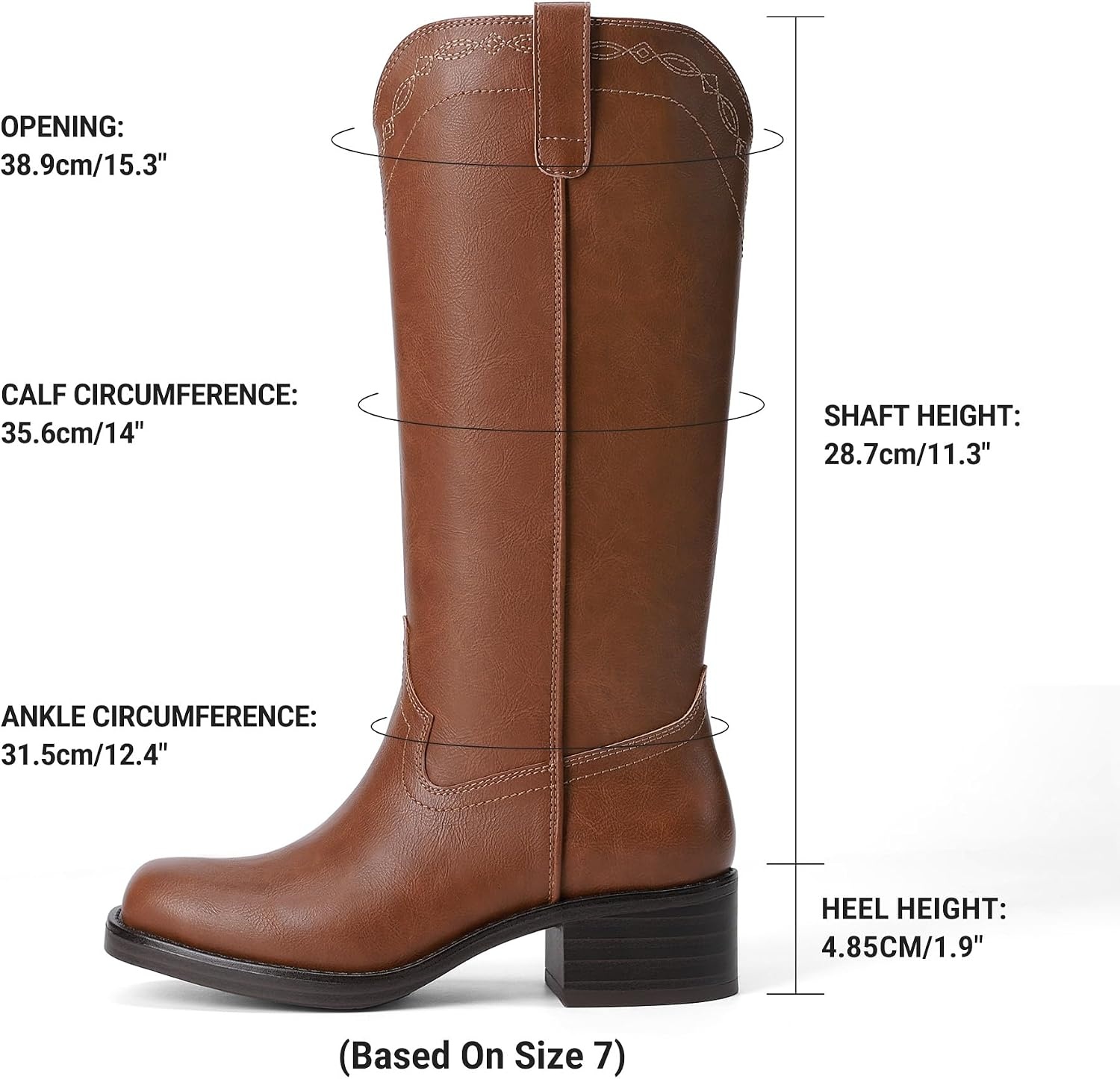 image:imageDREAM PAIRS Womens Modern Knee High Boots with Vintage Western Stitching Comfortable and Versatile Tall BootsLight Brown