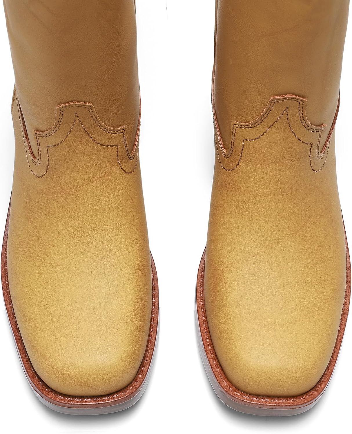 image:imageDREAM PAIRS Womens Modern Knee High Boots with Vintage Western Stitching Comfortable and Versatile Tall BootsYellow