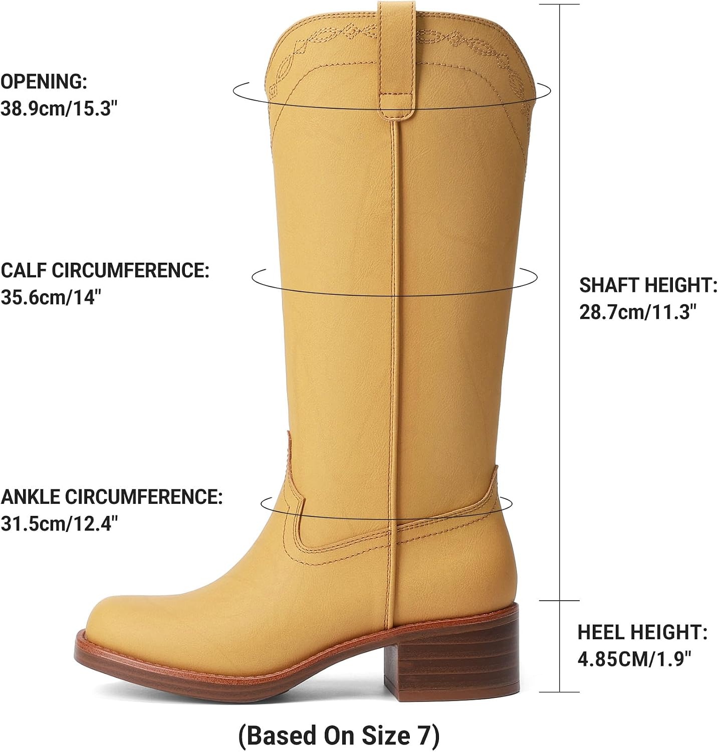 image:imageDREAM PAIRS Womens Modern Knee High Boots with Vintage Western Stitching Comfortable and Versatile Tall BootsYellow