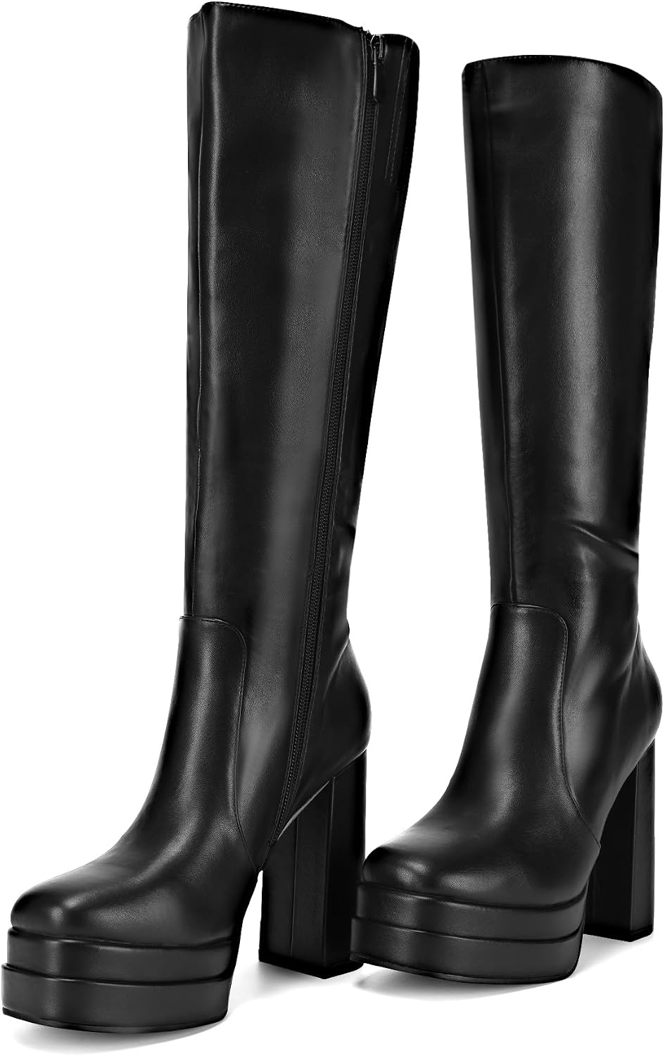 image:imageDREAM PAIRS Womens Platform Heeled Knee High Boots Long Chunky Tall Gogo Boots for FallBlack