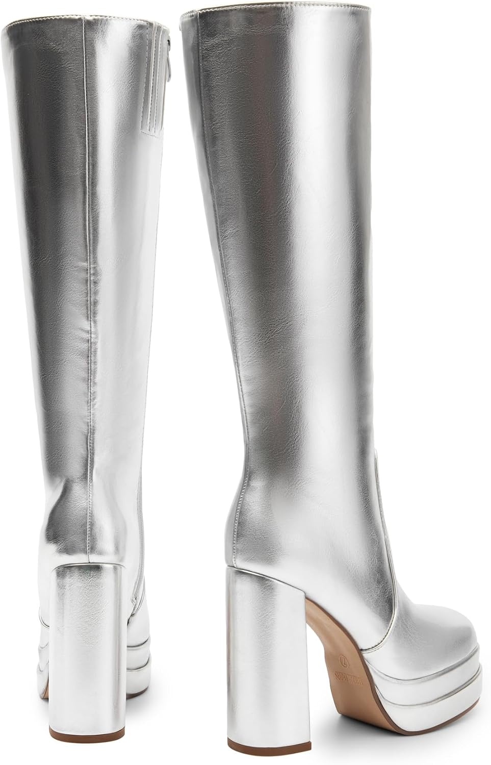 image:imageDREAM PAIRS Womens Platform Heeled Knee High Boots Long Chunky Tall Gogo Boots for FallMetallic Silver
