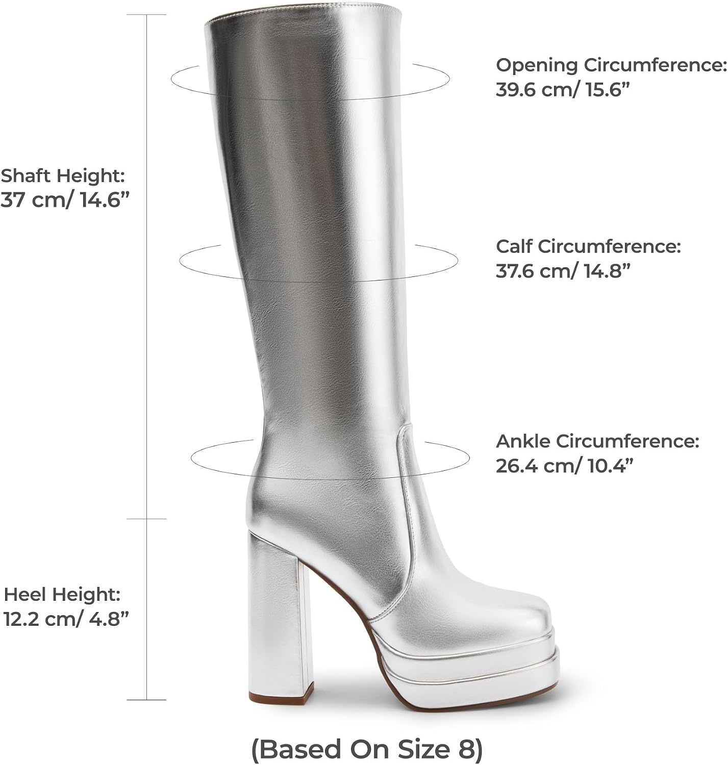 image:imageDREAM PAIRS Womens Platform Heeled Knee High Boots Long Chunky Tall Gogo Boots for FallMetallic Silver