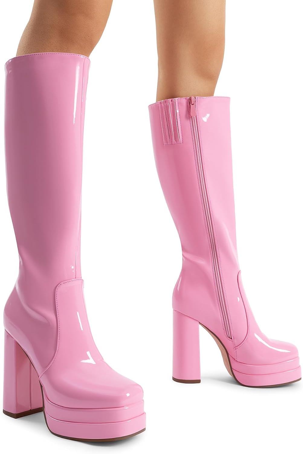 image:imageDREAM PAIRS Womens Platform Heeled Knee High Boots Long Chunky Tall Gogo Boots for FallPink