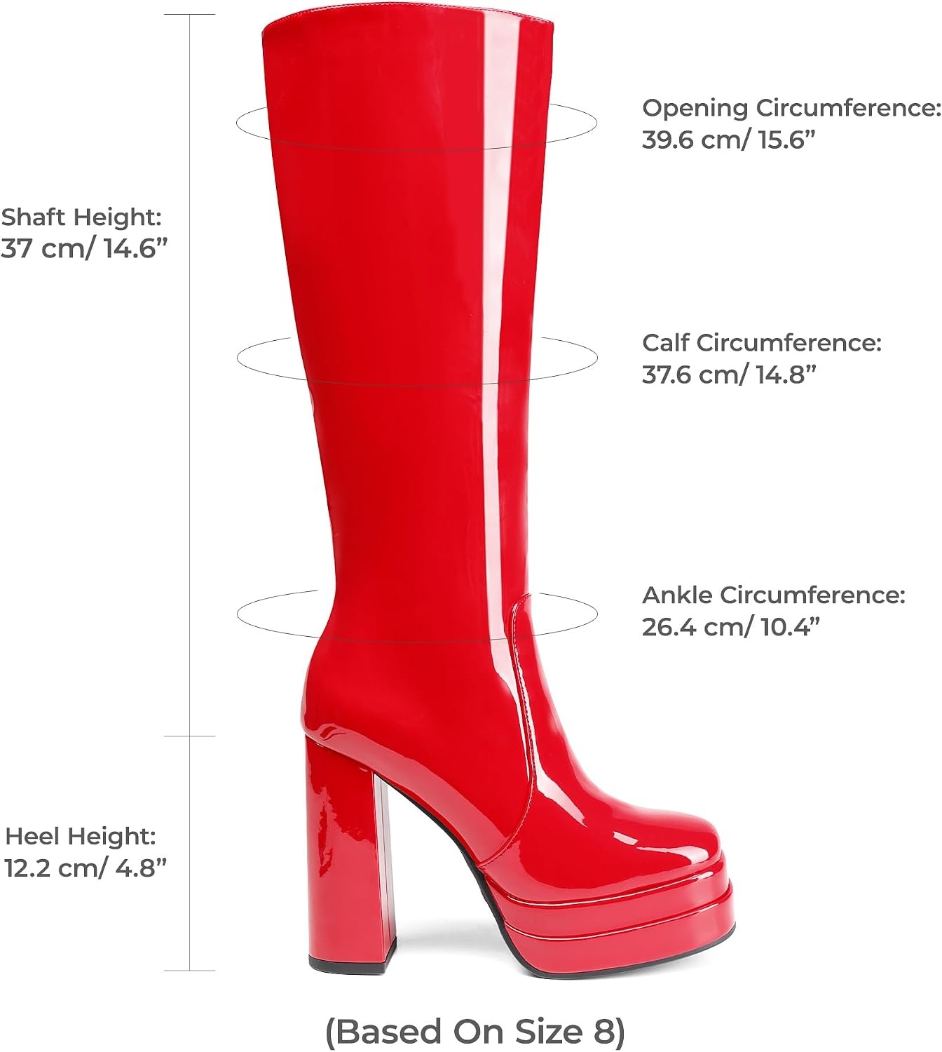 image:imageDREAM PAIRS Womens Platform Heeled Knee High Boots Long Chunky Tall Gogo Boots for FallRedpat