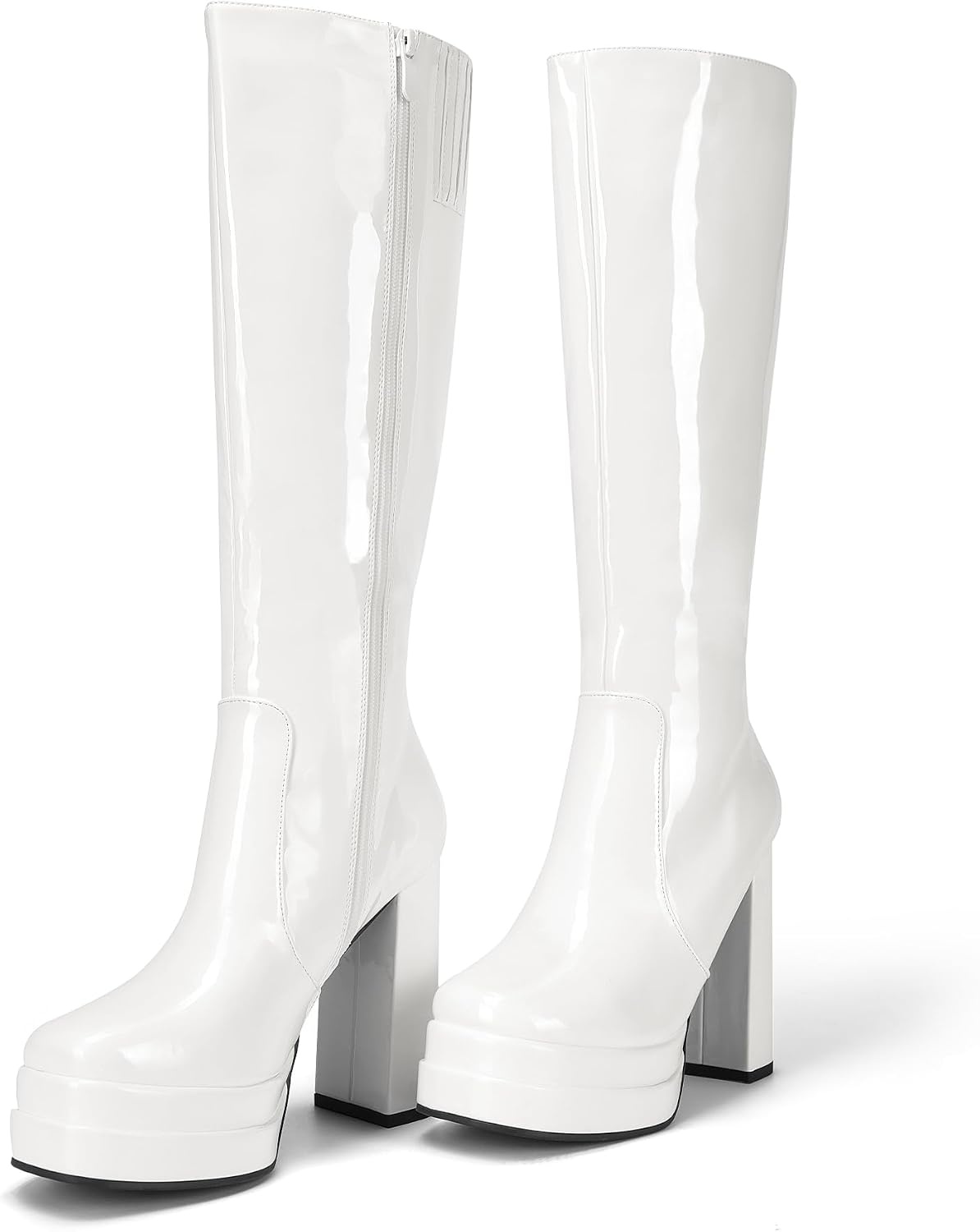 image:imageDREAM PAIRS Womens Platform Heeled Knee High Boots Long Chunky Tall Gogo Boots for FallWhitepat
