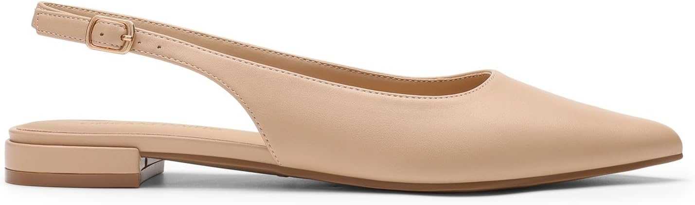 image:imageDREAM PAIRS Womens Slingback Dressy Pointed Toe Ballet Flats with Buckle Strap Low Heel Dress Flat ShoesNude