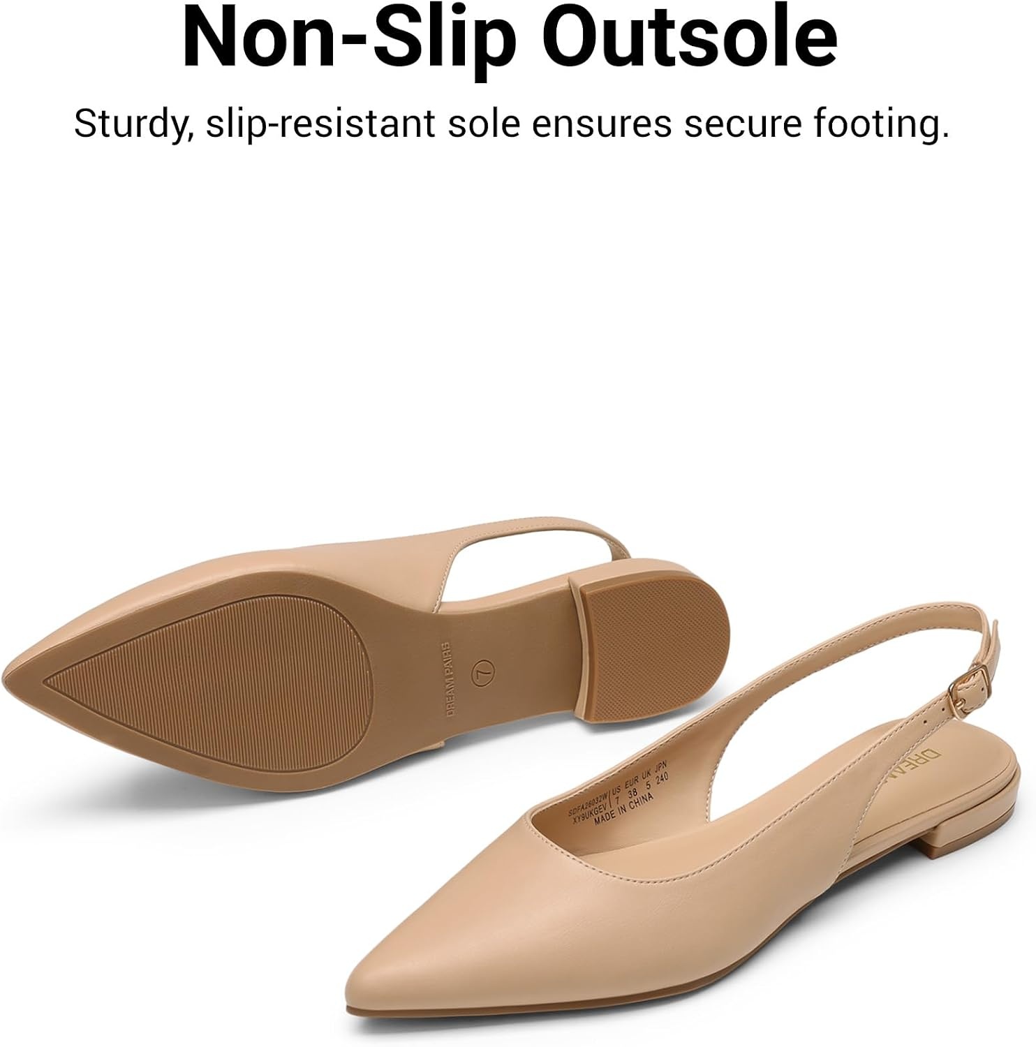 image:imageDREAM PAIRS Womens Slingback Dressy Pointed Toe Ballet Flats with Buckle Strap Low Heel Dress Flat ShoesNude