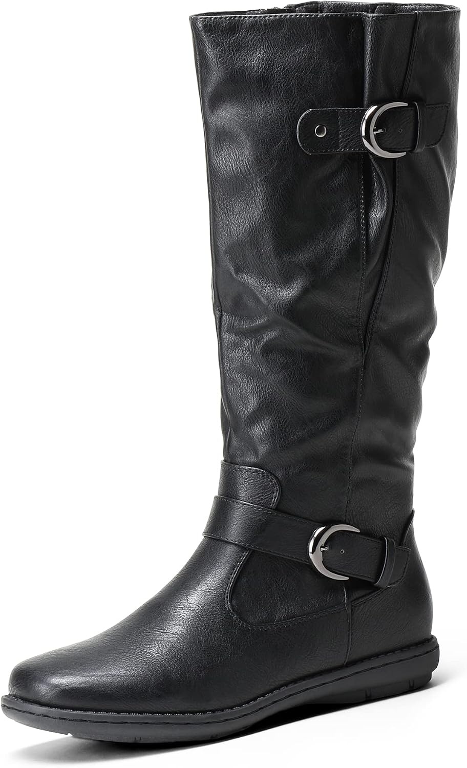 image:imageDREAM PAIRS Womens Wide Calf Knee High Faux FurLined Flat Fashion Winter Boots with Side ZipperSummitblack