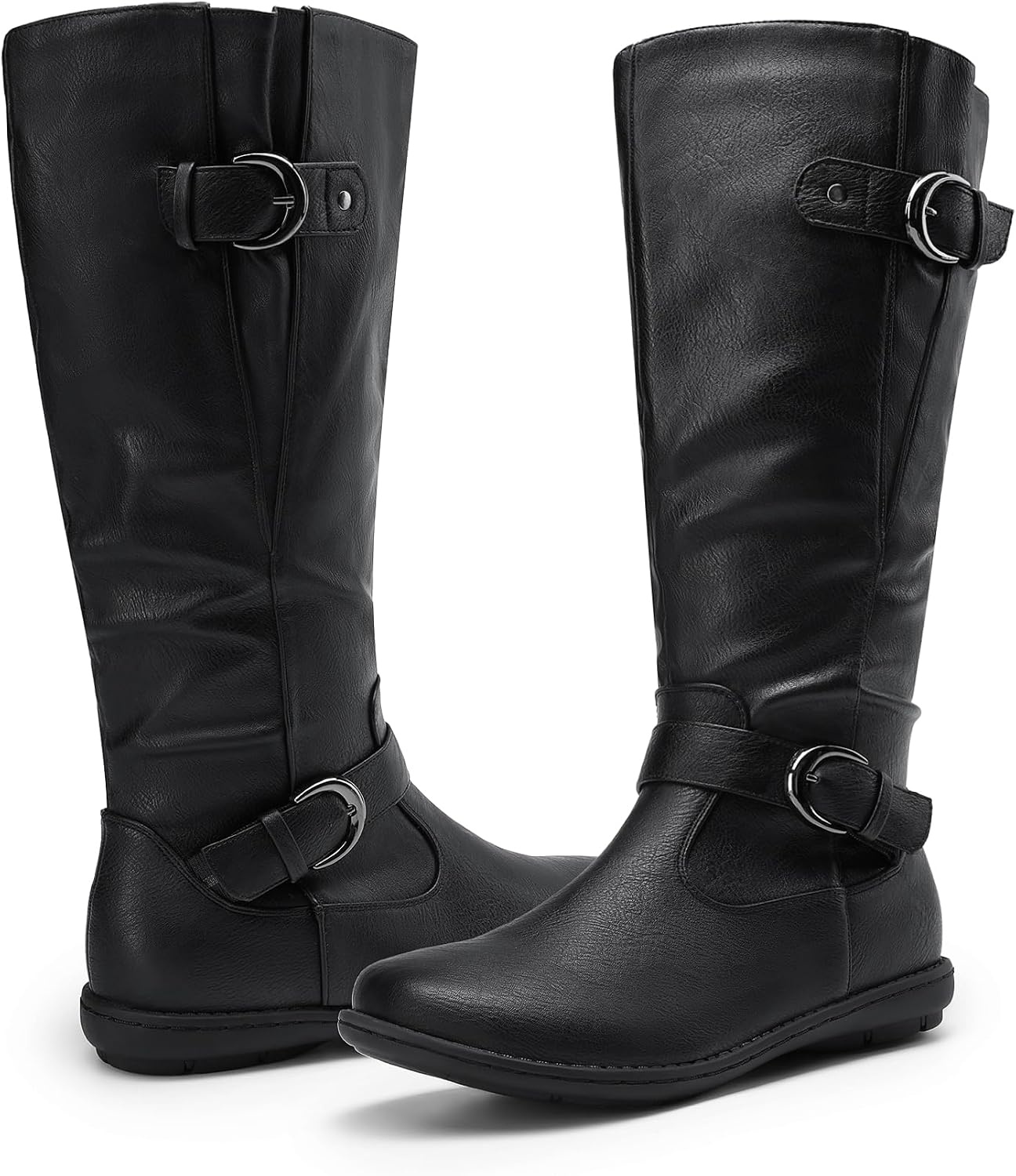 image:imageDREAM PAIRS Womens Wide Calf Knee High Faux FurLined Flat Fashion Winter Boots with Side ZipperSummitblack
