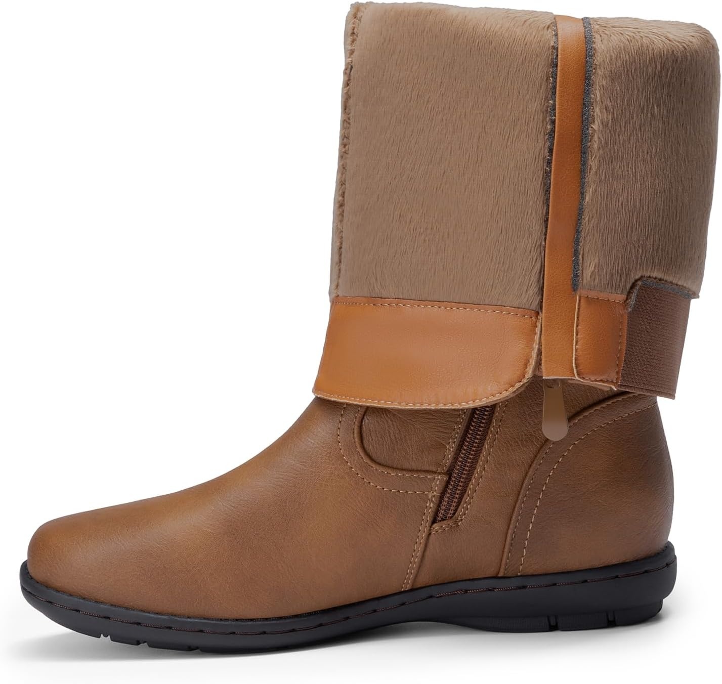 image:imageDREAM PAIRS Womens Wide Calf Knee High Faux FurLined Flat Fashion Winter Boots with Side ZipperTracecamel