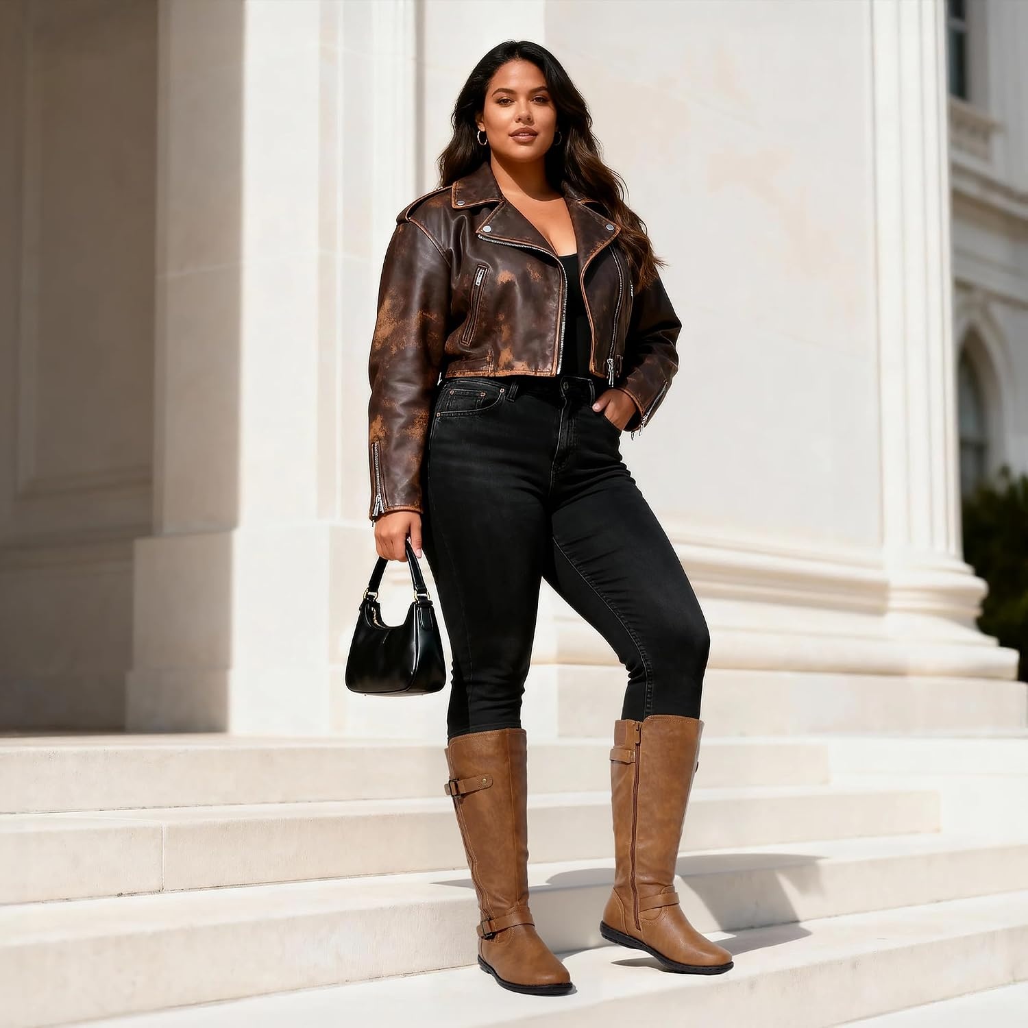 image:imageDREAM PAIRS Womens Wide Calf Knee High Faux FurLined Flat Fashion Winter Boots with Side ZipperTracecamel