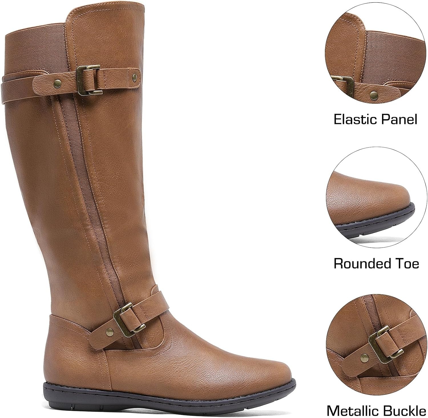 image:imageDREAM PAIRS Womens Wide Calf Knee High Faux FurLined Flat Fashion Winter Boots with Side ZipperTracecamel
