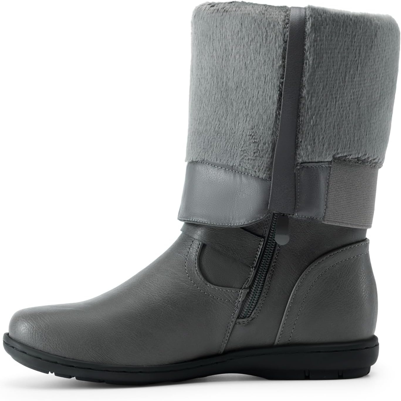 image:imageDREAM PAIRS Womens Wide Calf Knee High Faux FurLined Flat Fashion Winter Boots with Side ZipperTracegrey