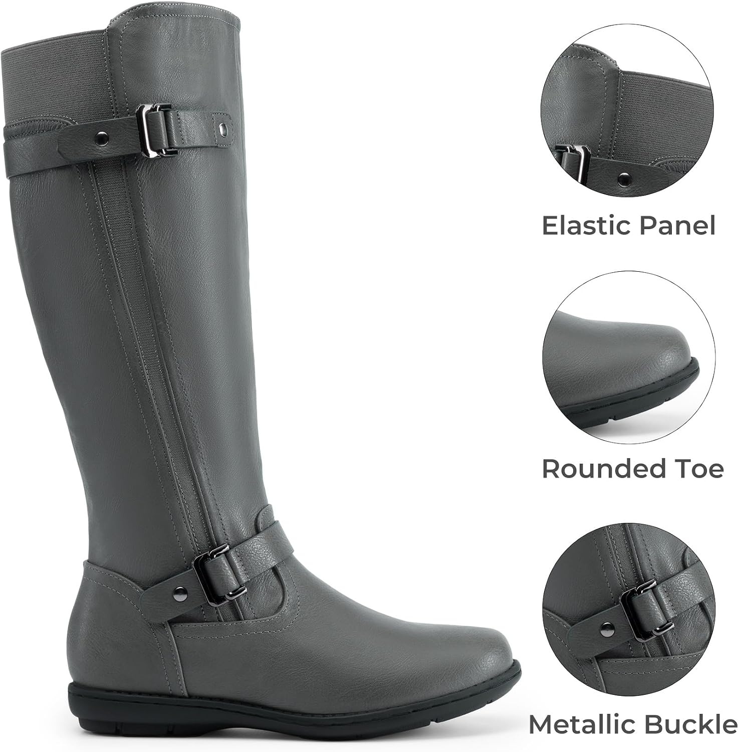 image:imageDREAM PAIRS Womens Wide Calf Knee High Faux FurLined Flat Fashion Winter Boots with Side ZipperTracegrey