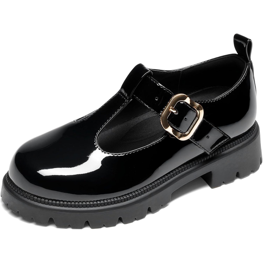 image:imageDREAM PAIRS Girls Mary Jane Dress Shoes School Uniform TStrap Loafers Platform Chunky Heel Closed Toe FlatsAll Black
