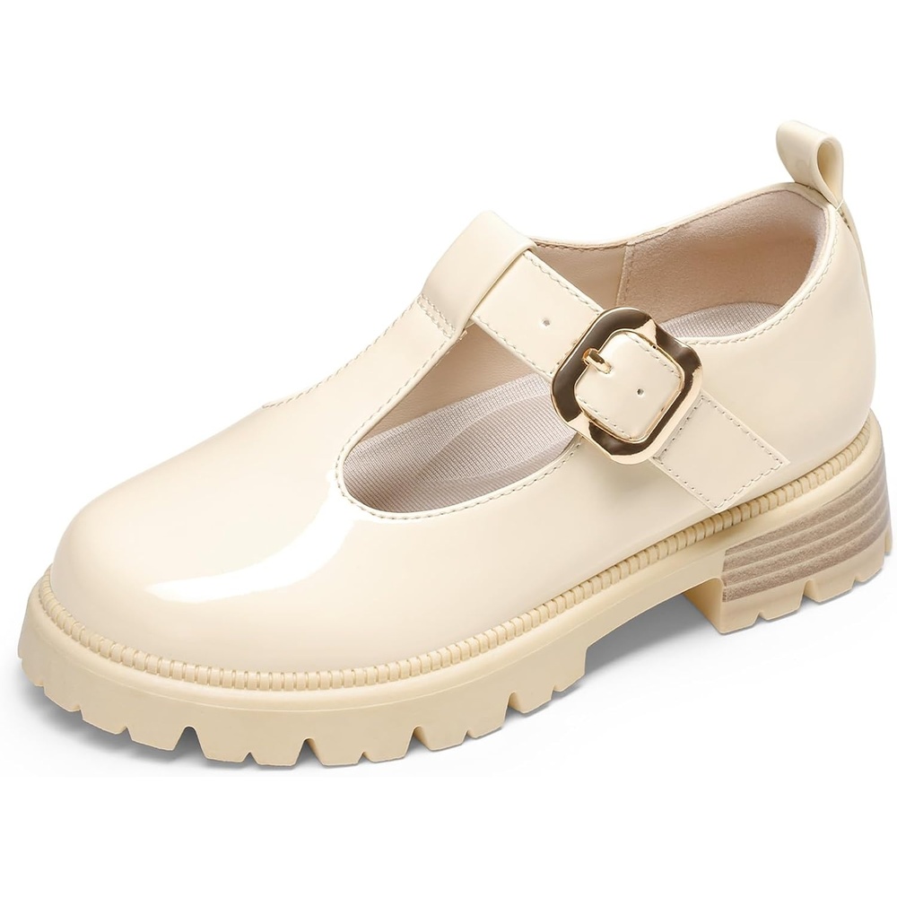 image:imageDREAM PAIRS Girls Mary Jane Dress Shoes School Uniform TStrap Loafers Platform Chunky Heel Closed Toe FlatsBeige