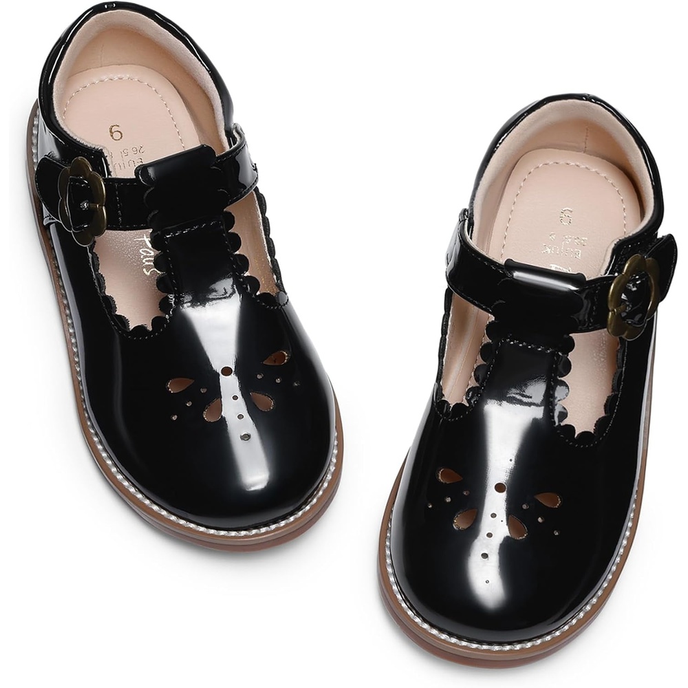 image:imageDREAM PAIRS Girls Mary Jane Shoes Toddler School Uniform Dress Shoes Wide Toe Ballet Flats for Little KidsAll Black