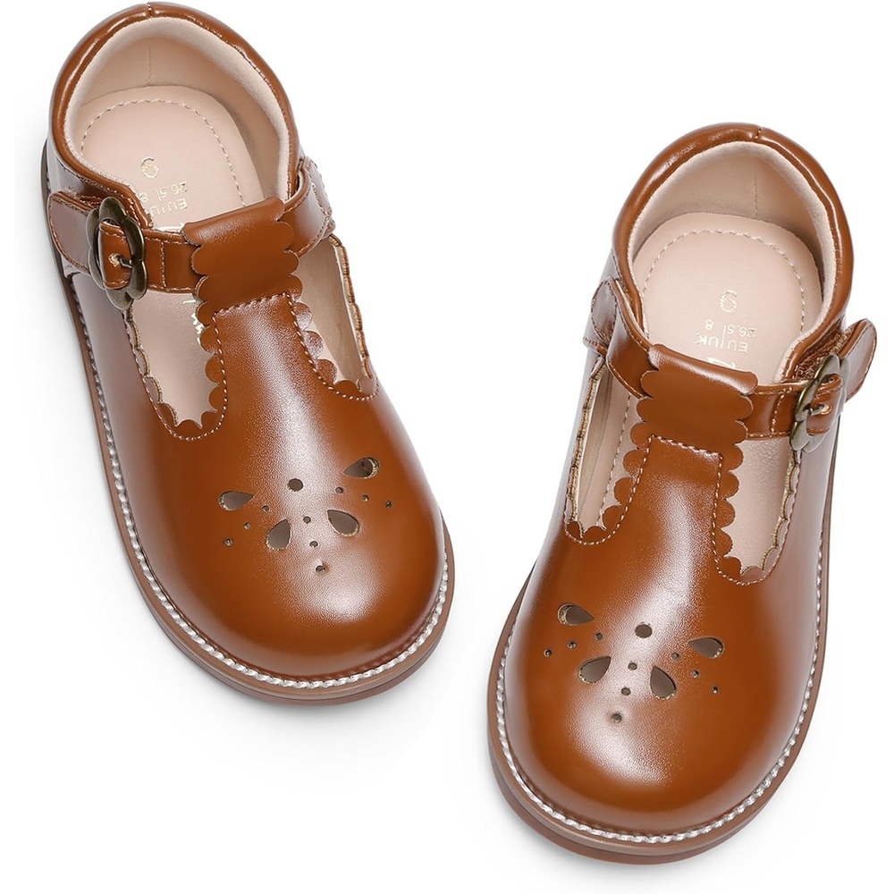 image:imageDREAM PAIRS Girls Mary Jane Shoes Toddler School Uniform Dress Shoes Wide Toe Ballet Flats for Little KidsBrown