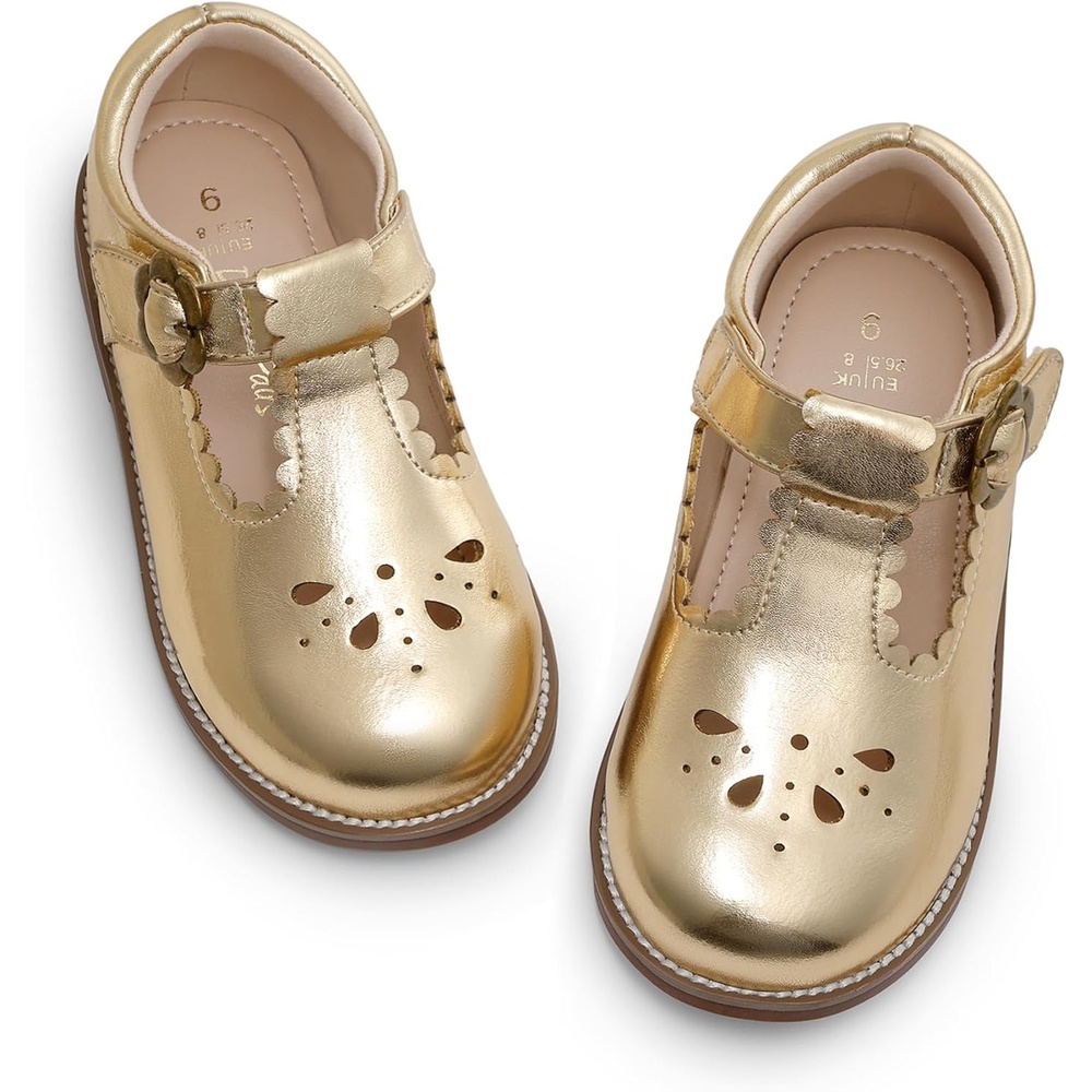 image:imageDREAM PAIRS Girls Mary Jane Shoes Toddler School Uniform Dress Shoes Wide Toe Ballet Flats for Little KidsGold