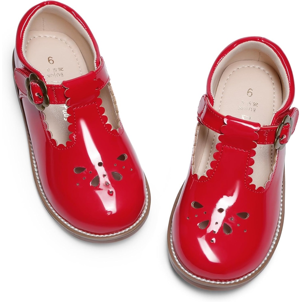 image:imageDREAM PAIRS Girls Mary Jane Shoes Toddler School Uniform Dress Shoes Wide Toe Ballet Flats for Little KidsRed