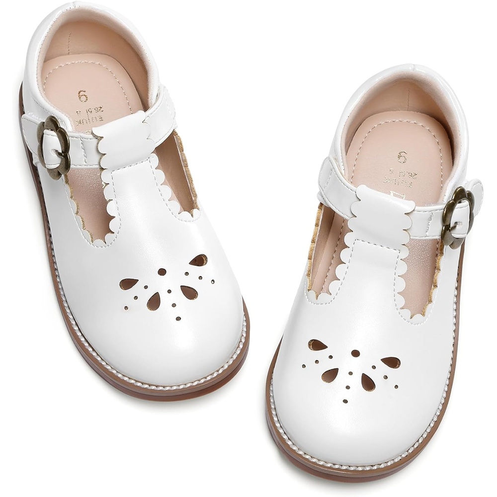 image:imageDREAM PAIRS Girls Mary Jane Shoes Toddler School Uniform Dress Shoes Wide Toe Ballet Flats for Little KidsWhite