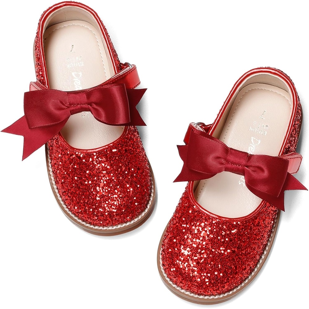image:imageDREAM PAIRS Girls Mary Jane Shoes Toddler School Uniform Dress Shoes Wide Toe Ballet Flats with Detachable Bow for Little KidsRed