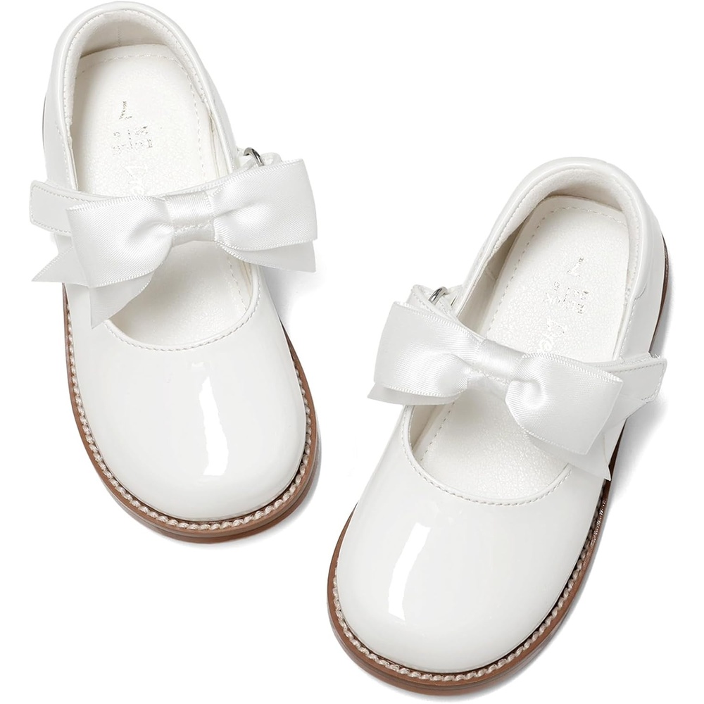 image:imageDREAM PAIRS Girls Mary Jane Shoes Toddler School Uniform Dress Shoes Wide Toe Ballet Flats with Detachable Bow for Little KidsWhite