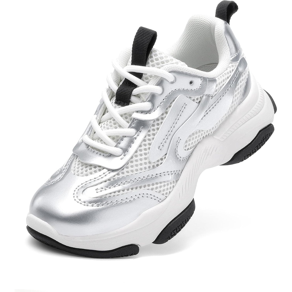 image:imageDREAM PAIRS Kids Girls Sneakers Jelly Sole Lace up Shoes Lightweight Walking Shoes for Girls BoysSilver