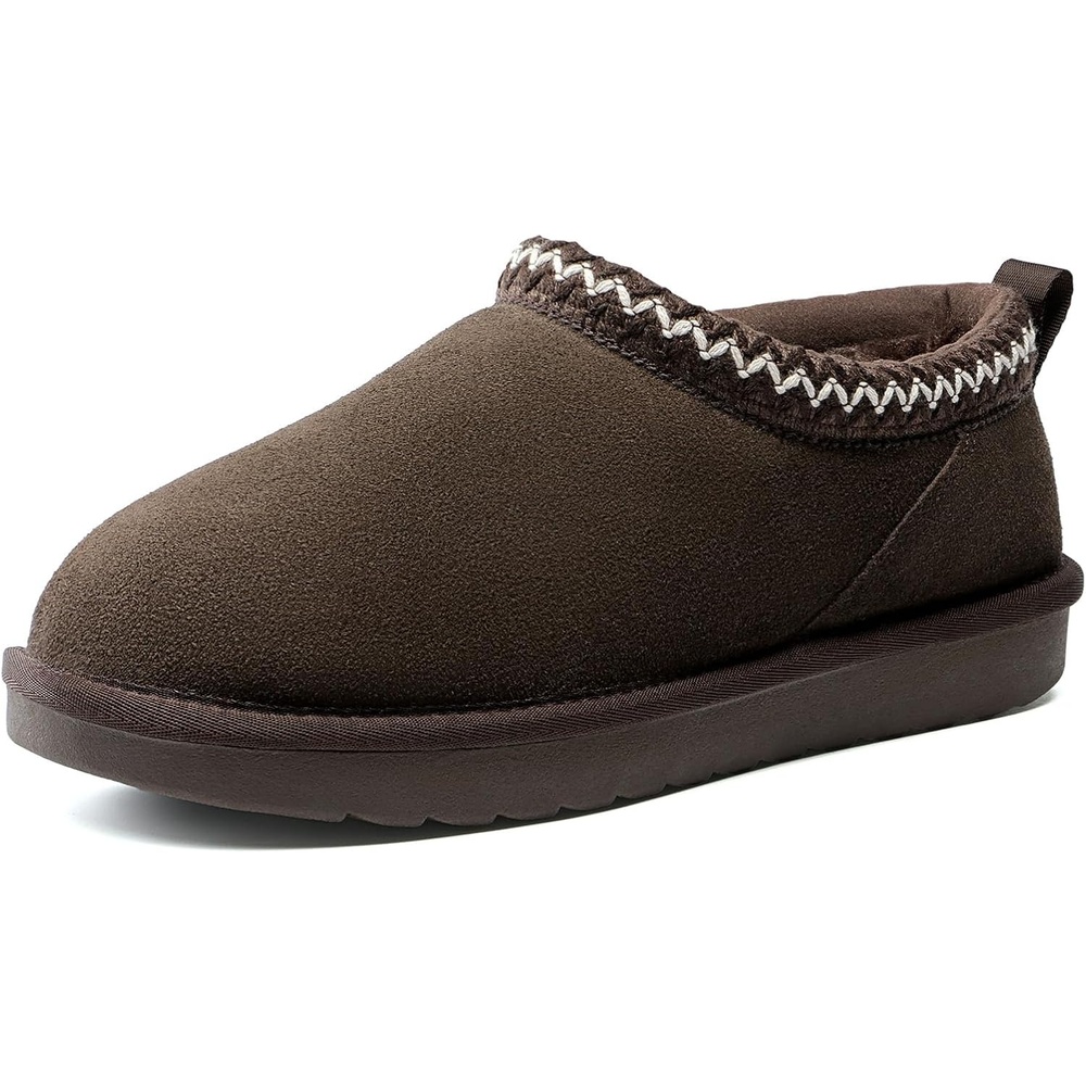 image:imageDREAM PAIRS Womens Genuine Suede Fuzzy Slippers Indoor Outdoor Fluffy Home Comfy Winter Slip On Cute Warm Memory Foam Furry Shoes FuzzyEasyDark Brown
