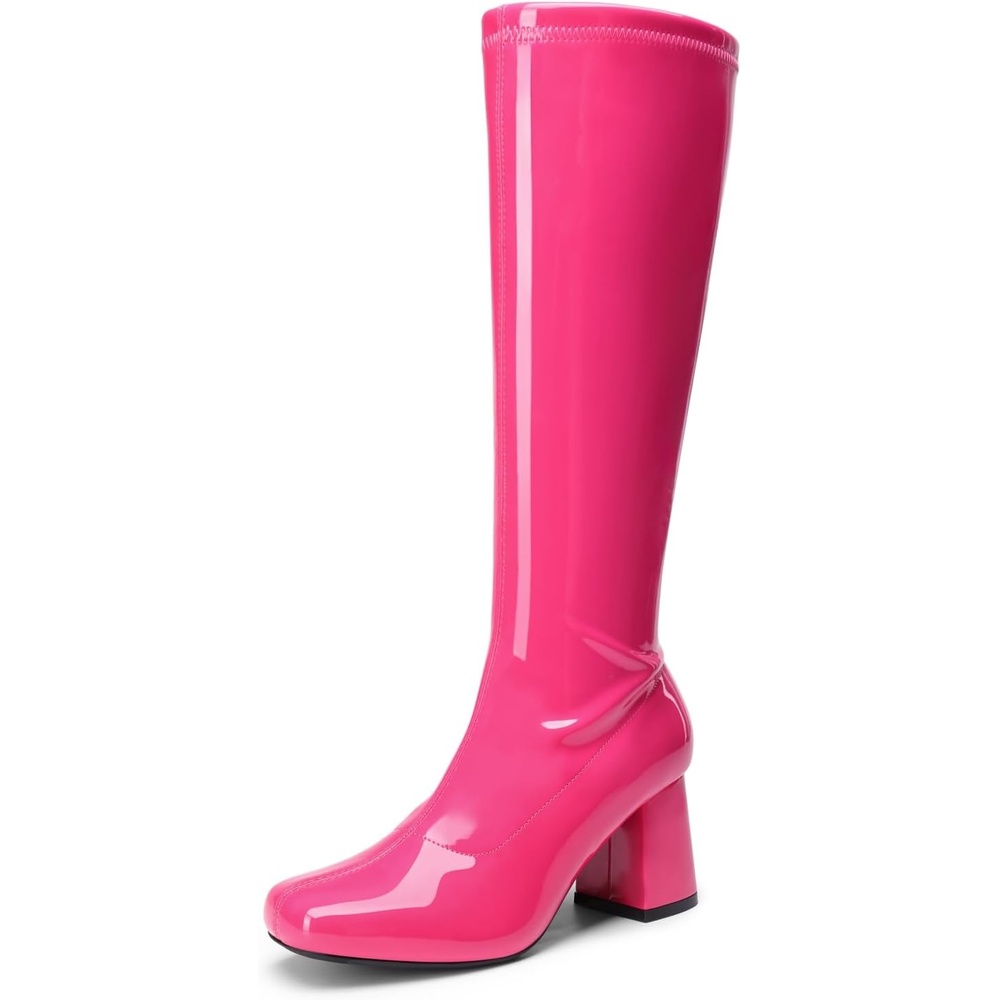 image:imageDREAM PAIRS Womens Gogo Boots Square Toe Chunky Wide Calf Knee High BootsHot Pinkpat