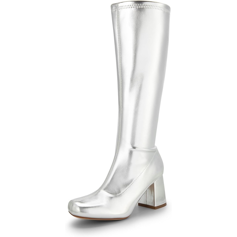 image:imageDREAM PAIRS Womens Gogo Boots Square Toe Chunky Wide Calf Knee High BootsMetallic Silver