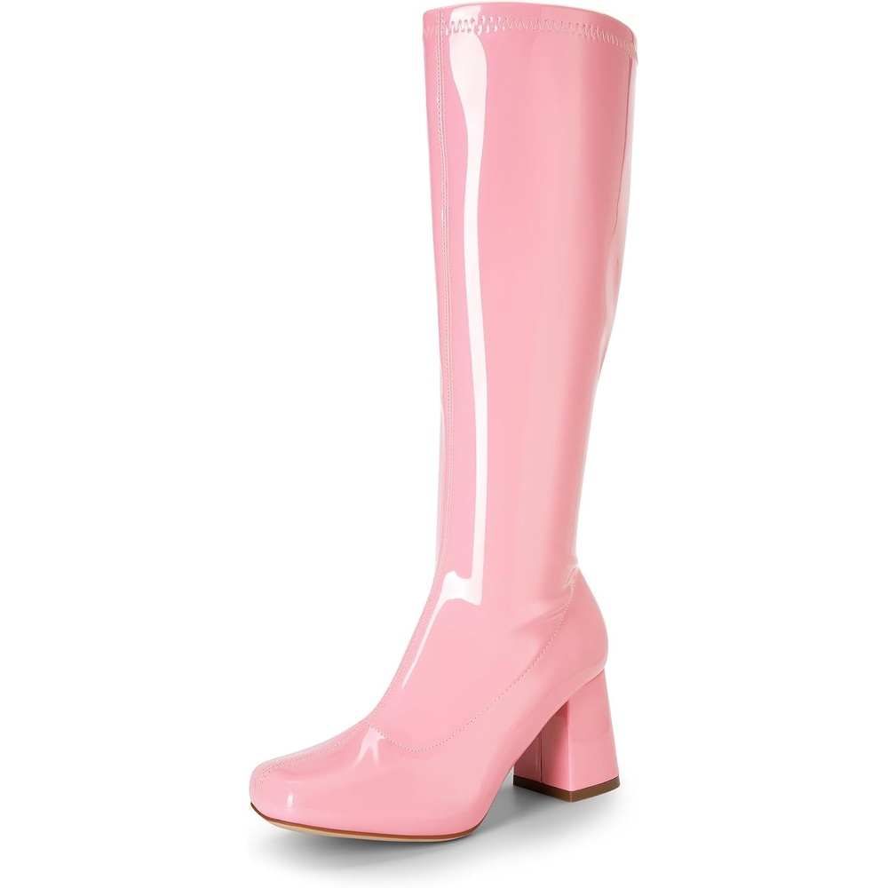 image:imageDREAM PAIRS Womens Gogo Boots Square Toe Chunky Wide Calf Knee High BootsPinkpat