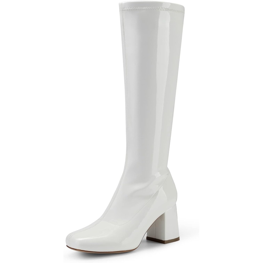 image:imageDREAM PAIRS Womens Gogo Boots Square Toe Chunky Wide Calf Knee High BootsWhite