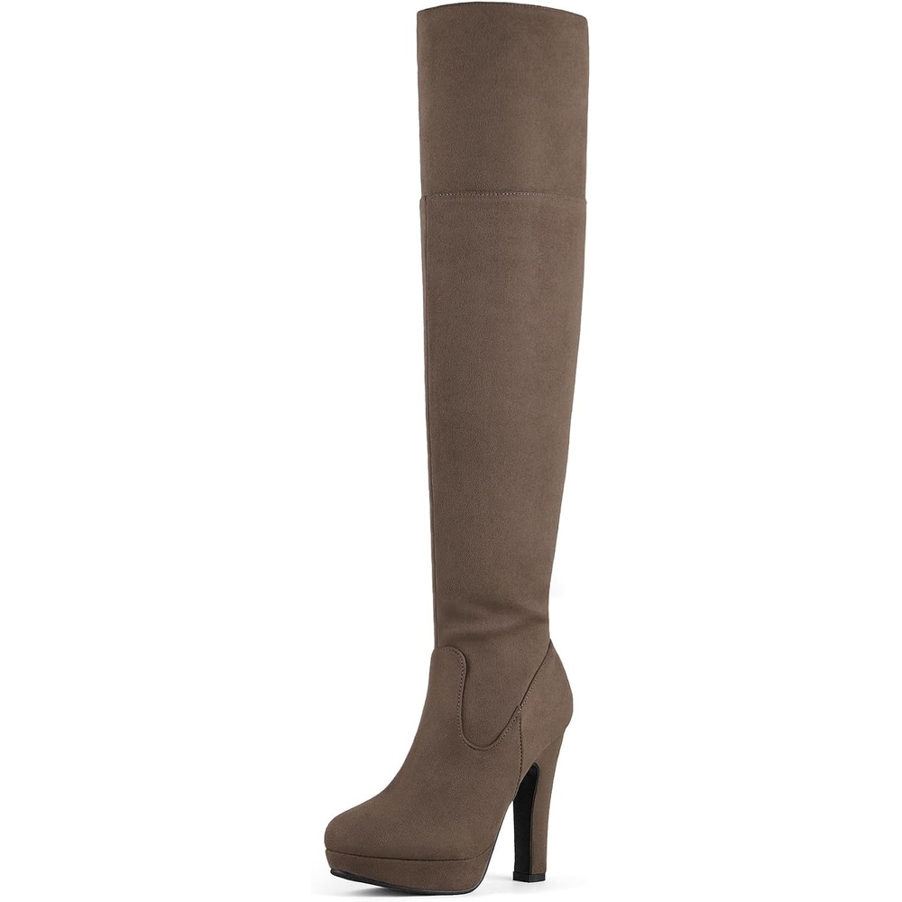 image:imageDREAM PAIRS Womens HIGHPLAT Chunky Thigh High Over The Knee High Heel BootsKhaki