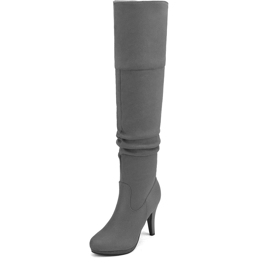 image:imageDREAM PAIRS Womens HIGHPLAT Chunky Thigh High Over The Knee High Heel BootsLightGrey