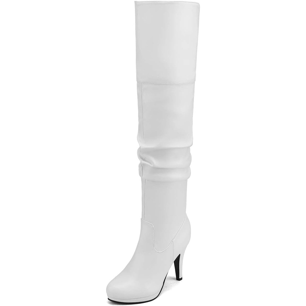 image:imageDREAM PAIRS Womens HIGHPLAT Chunky Thigh High Over The Knee High Heel BootsWhitePu1