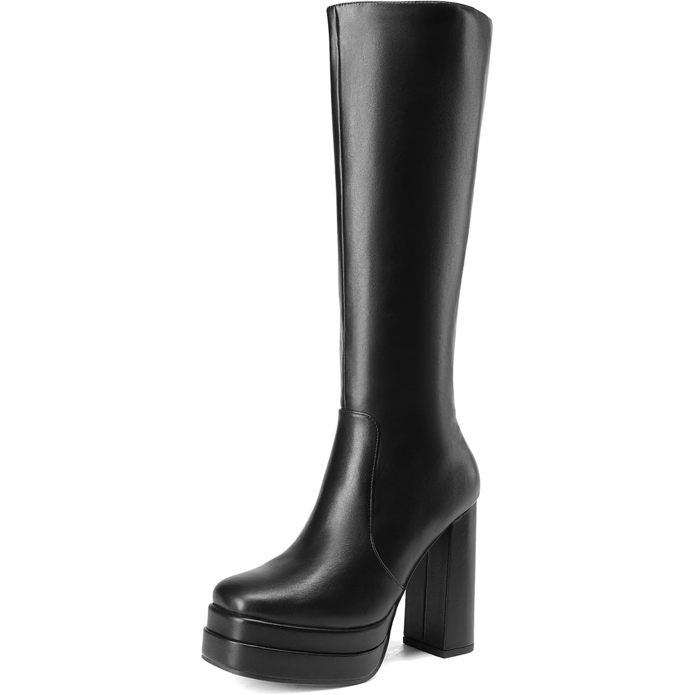 image:imageDREAM PAIRS Womens Platform Heeled Knee High Boots Long Chunky Tall Gogo Boots for FallBlack
