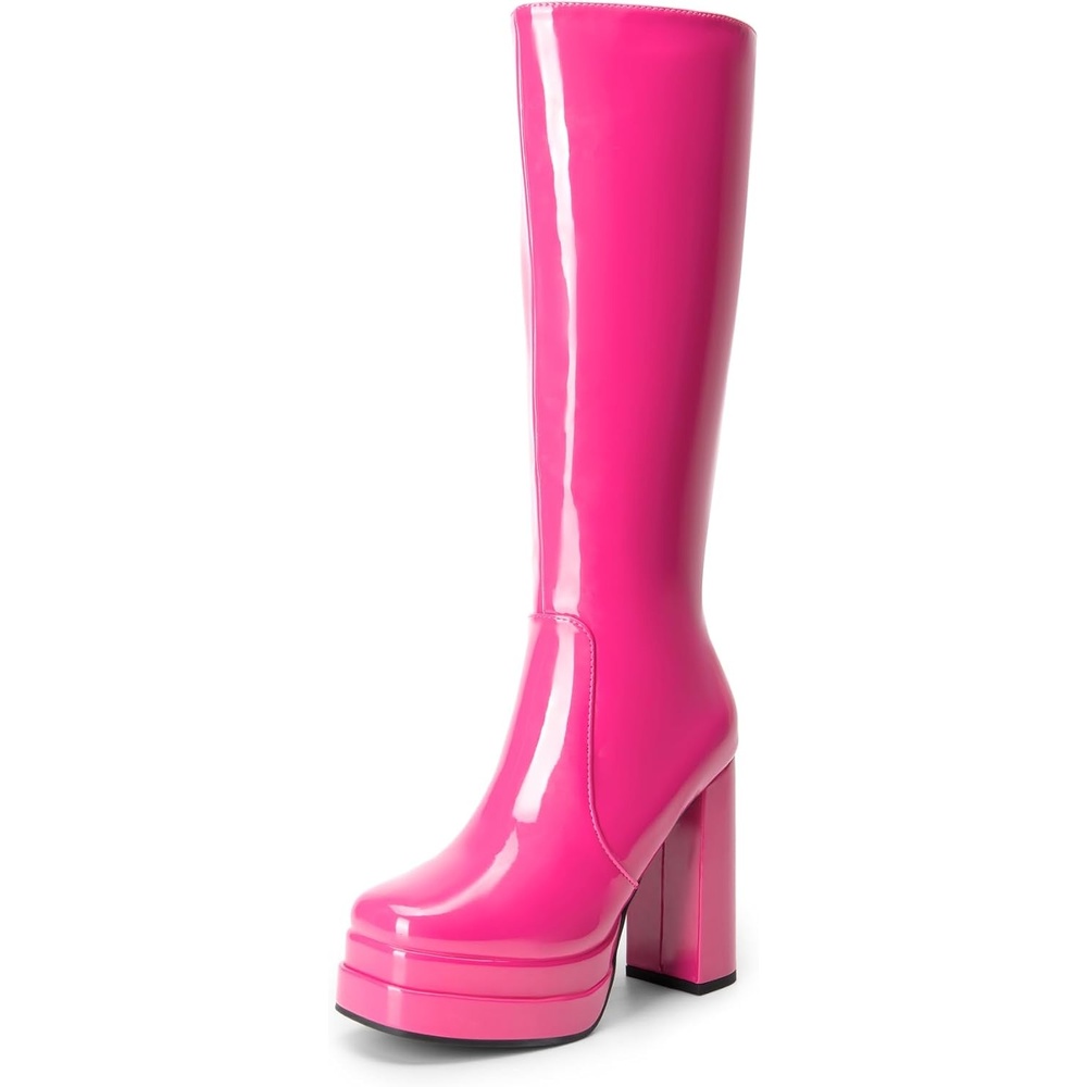 image:imageDREAM PAIRS Womens Platform Heeled Knee High Boots Long Chunky Tall Gogo Boots for FallHot Pinkpat