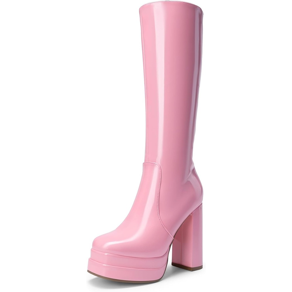 image:imageDREAM PAIRS Womens Platform Heeled Knee High Boots Long Chunky Tall Gogo Boots for FallPink