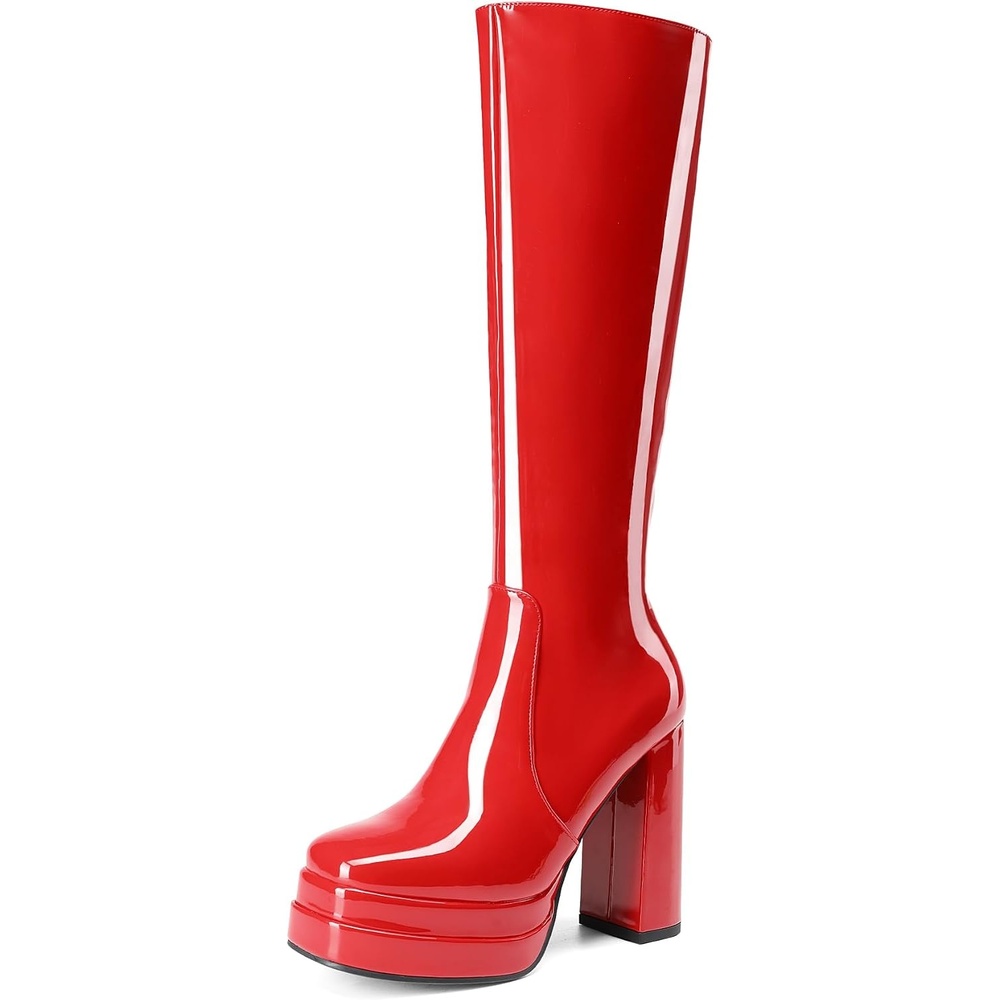 image:imageDREAM PAIRS Womens Platform Heeled Knee High Boots Long Chunky Tall Gogo Boots for FallRedpat