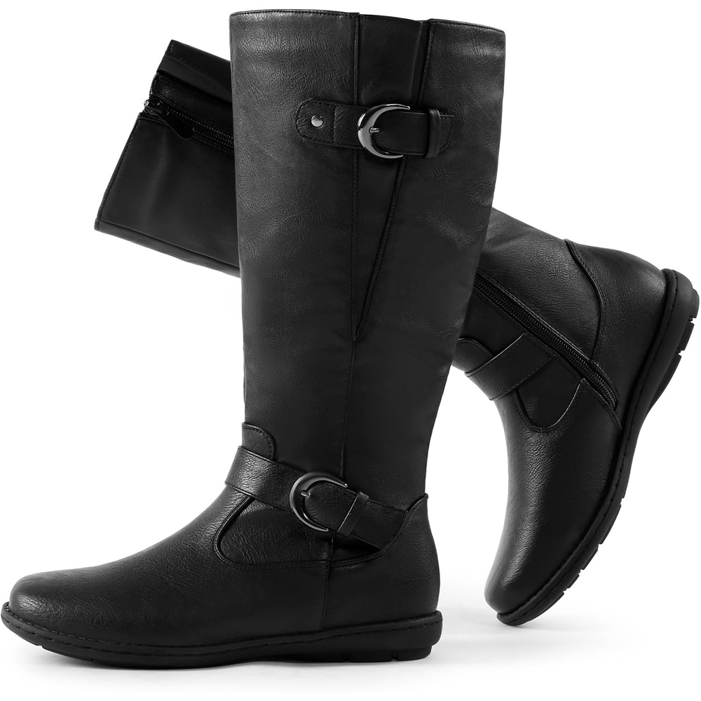 image:imageDREAM PAIRS Womens Wide Calf Knee High Faux FurLined Flat Fashion Winter Boots with Side ZipperSummitblack