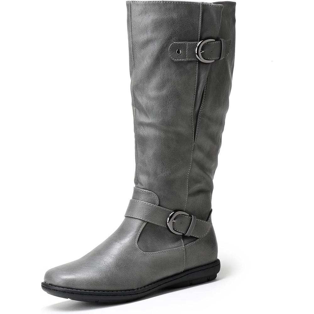 image:imageDREAM PAIRS Womens Wide Calf Knee High Faux FurLined Flat Fashion Winter Boots with Side ZipperSummitgrey
